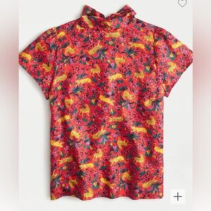 J. Crew Collection Silk Leopard Print Red Blouse Size XXS extra extra small